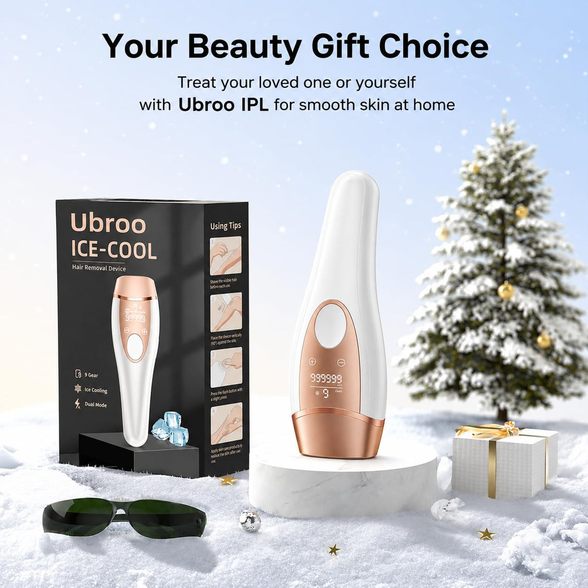 IPL Laser Hair Removal for Women and Men, 41°F Ice-Cooling for Nearly Painless, 90% Hair Reduction in 3 Weeks, 999,999 Flashes for Full Body, Face & Bikini