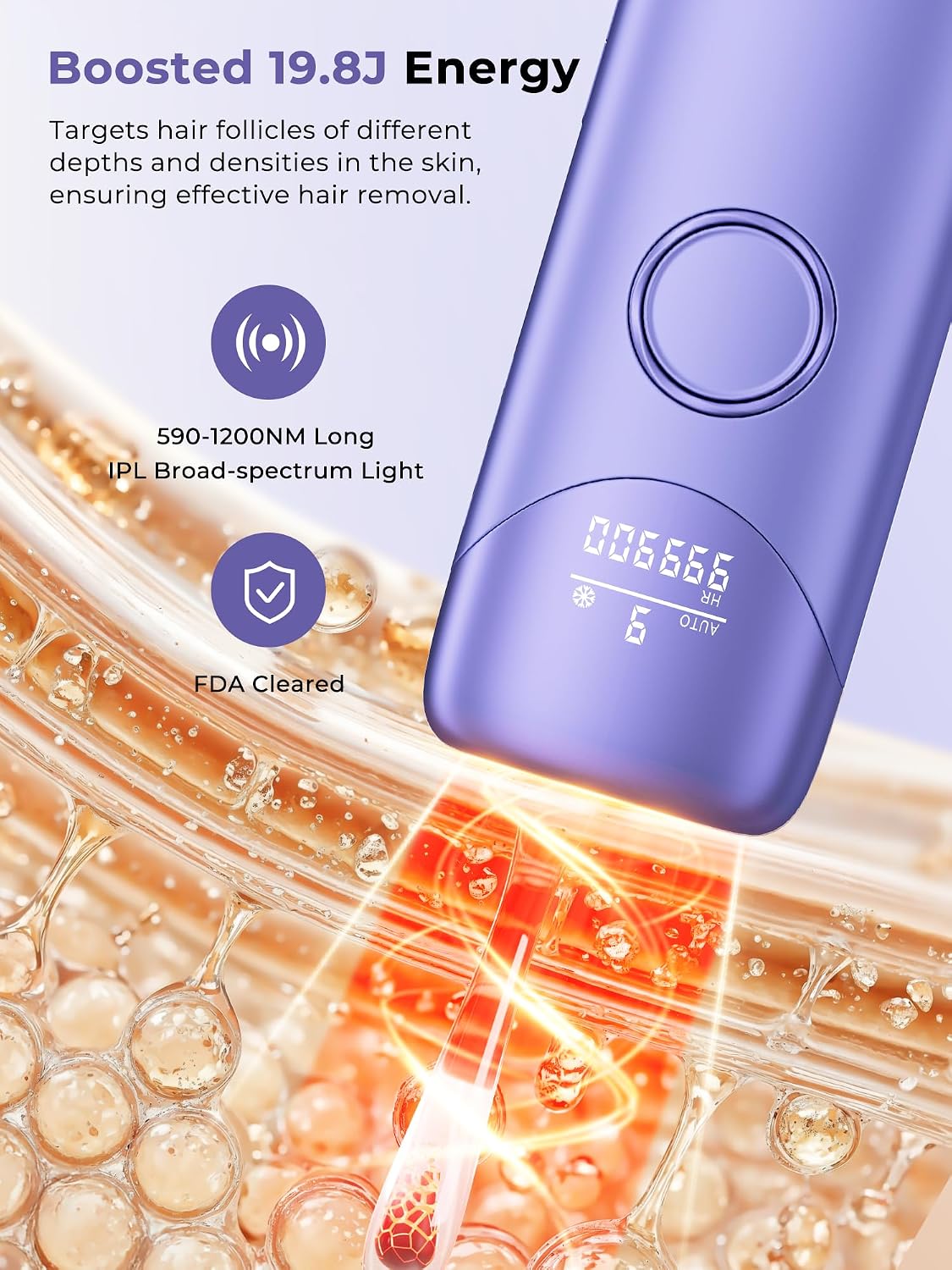 Ubroo Laser Hair Removal for Women, 97.6% Hair Reduction in 2 Session, 5℃ Ice Cooling IPL Hair Removal Device, Hair Removal at Home for Legs Bikini Armpits Facial (Purple)
