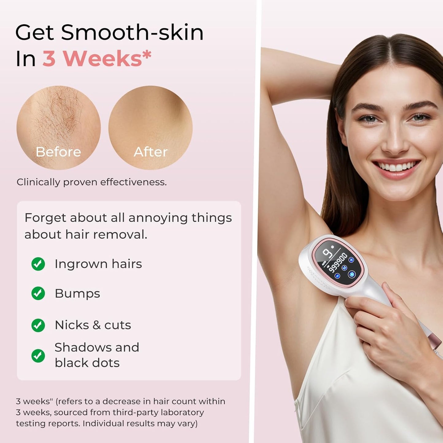 IPL Laser Hair Removal Device - 41°F Ice Cooling Painless Laser for Women Men, Face Body Bikini, 21J Energy, 96% Hair Reduction, At-Home Professional Results