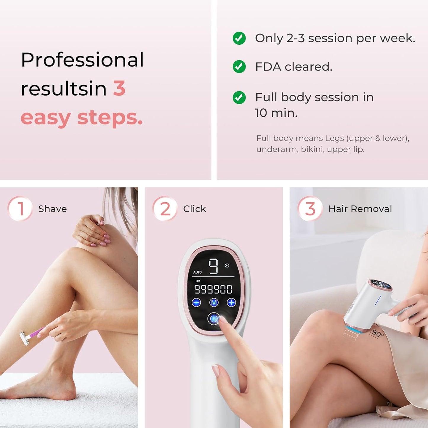 IPL Laser Hair Removal Device - 41°F Ice Cooling Painless Laser for Women Men, Face Body Bikini, 21J Energy, 96% Hair Reduction, At-Home Professional Results
