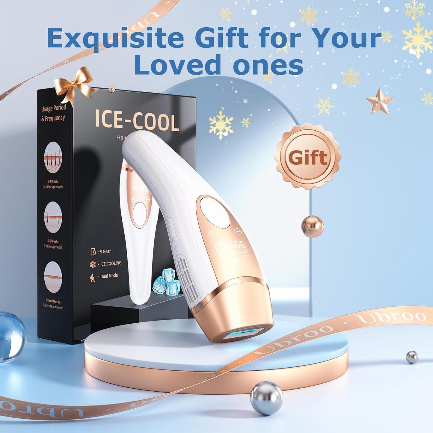 Laser Hair Removal, Ubroo IPL Laser Hair Removal for Women and Men, 3 In 1 At Home Hair Removal Device, 999,900+ Flashes Permanent Painless Hair Removal Machine with Ice Cooling for Whole Body Use