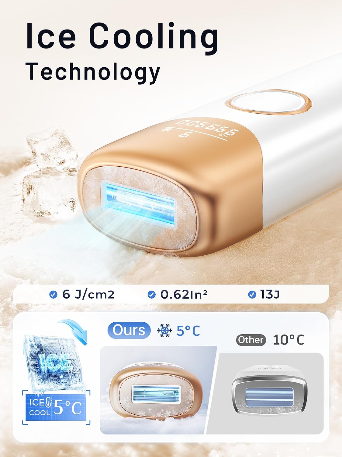 Ubroo Laser Hair Removal with 5℃ Ice Cooling,Hand-held Hair Removal Device IPL Hair Removal for Women and Men,Reduce Hair Regrowth,Full Body Use for Legs,Bikini,Armpits（Gold）