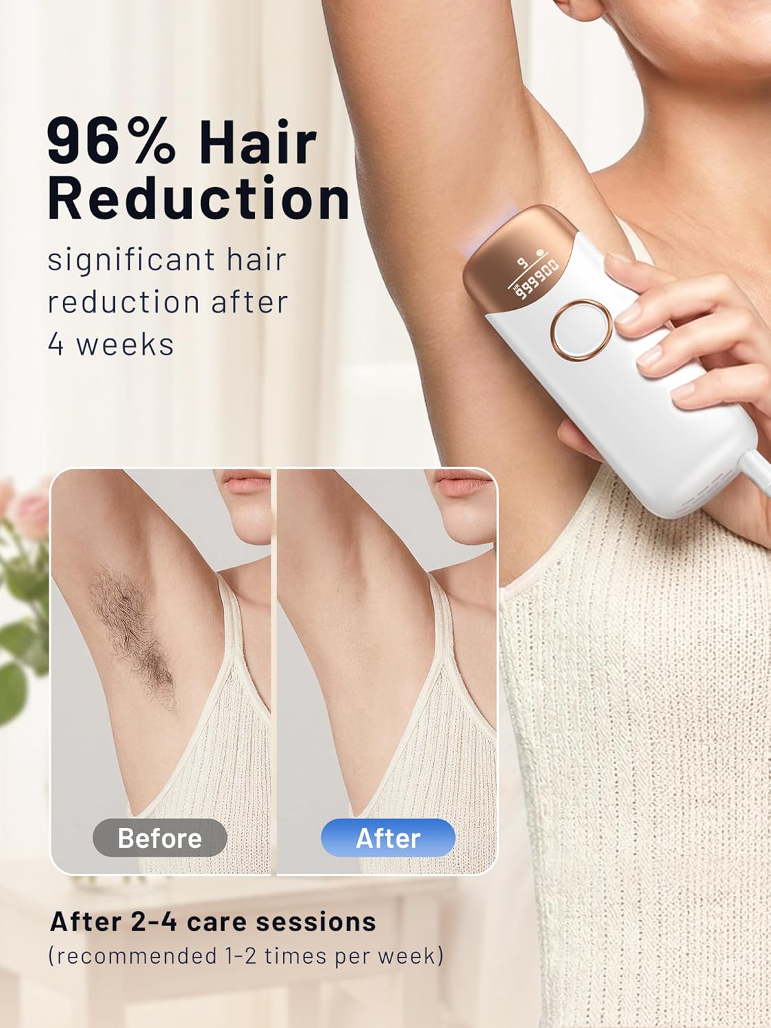 Ubroo Laser Hair Removal with 5℃ Ice Cooling,Hand-held Hair Removal Device IPL Hair Removal for Women and Men,Reduce Hair Regrowth,Full Body Use for Legs,Bikini,Armpits（Gold）