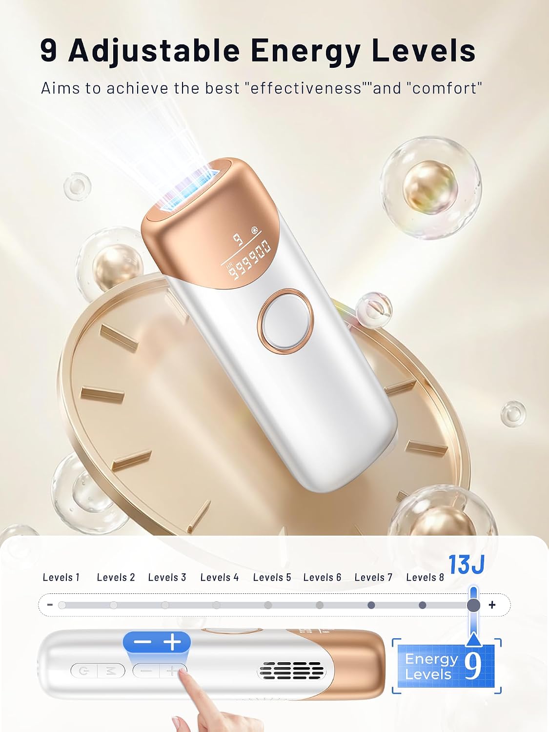 Ubroo Laser Hair Removal with 5℃ Ice Cooling,Hand-held Hair Removal Device IPL Hair Removal for Women and Men,Reduce Hair Regrowth,Full Body Use for Legs,Bikini,Armpits（Gold）